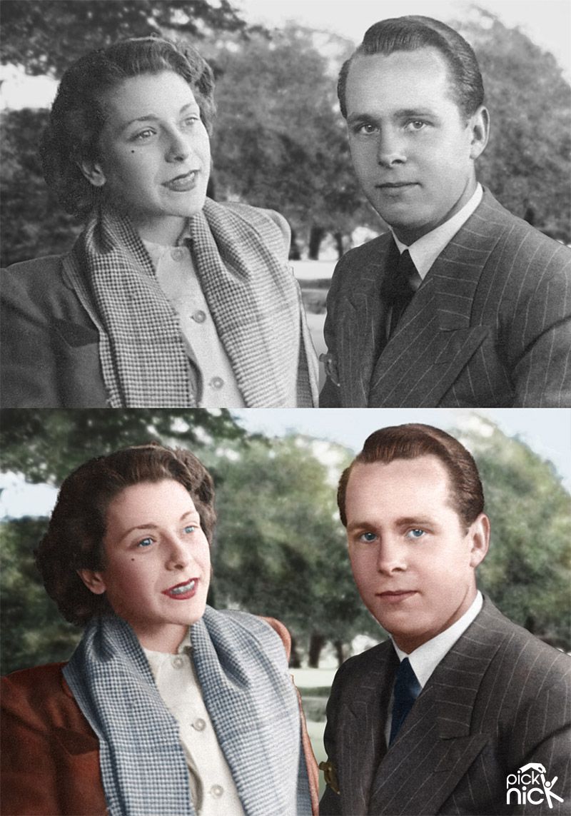 Colourised black and white photo - showing before and after 