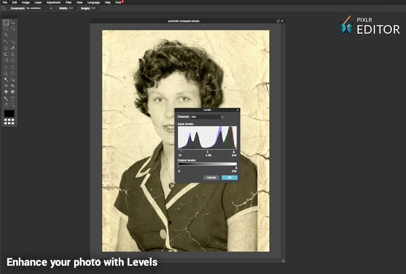 Restore your photo with Pixlr Levels
