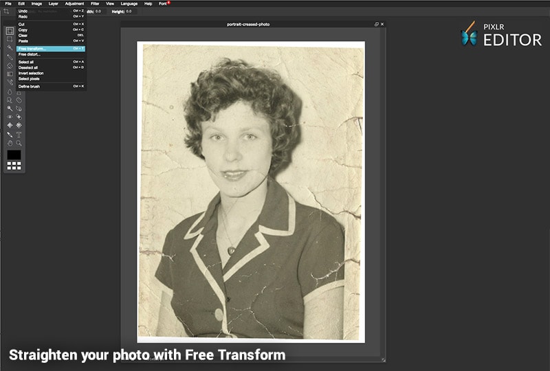 Restore your photo with Pixlr - Straighten with Free Transform
