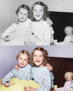 Coloured Black & white photo of two sisters