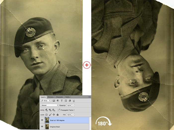 Multiple scan are required to remove paper texture from an old photo restoration