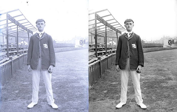Colin Blythe - Kent Cricketer. Before and after restoration