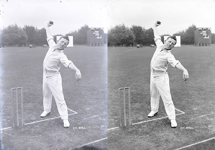 C. H. Bull - Kent Cricketer. Before and after restoration