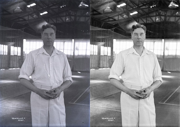 F. E. Woolley - Kent Cricketer. Before and after restoration