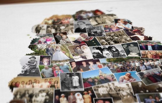 Selection of family photos within a shape of a tree