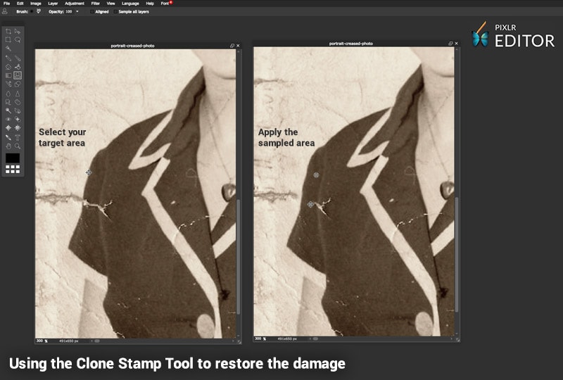 Restore your photo with Pixlr Clone Stamp Tool