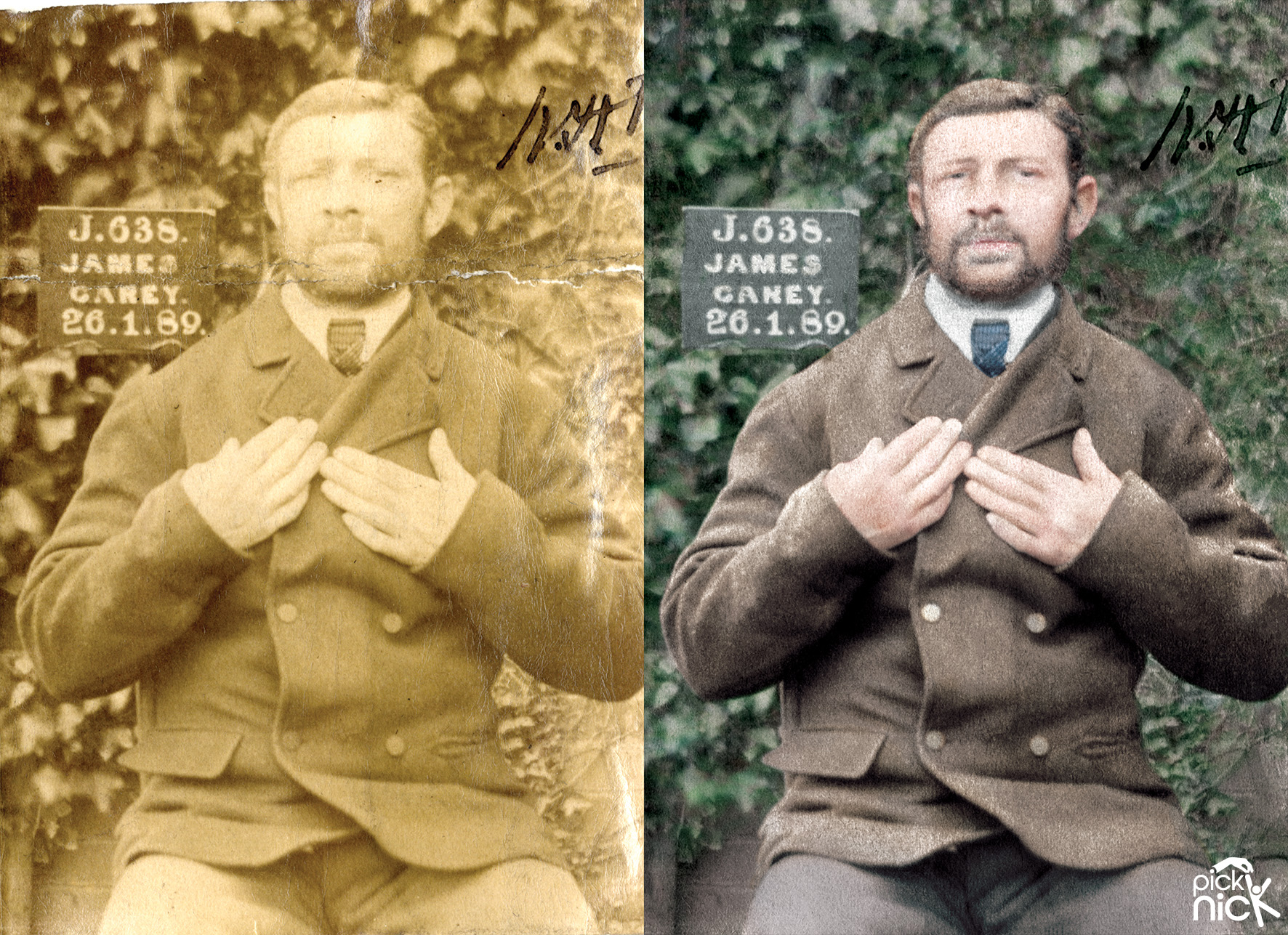 James Carey - Colourised prisoner photos showing before and after