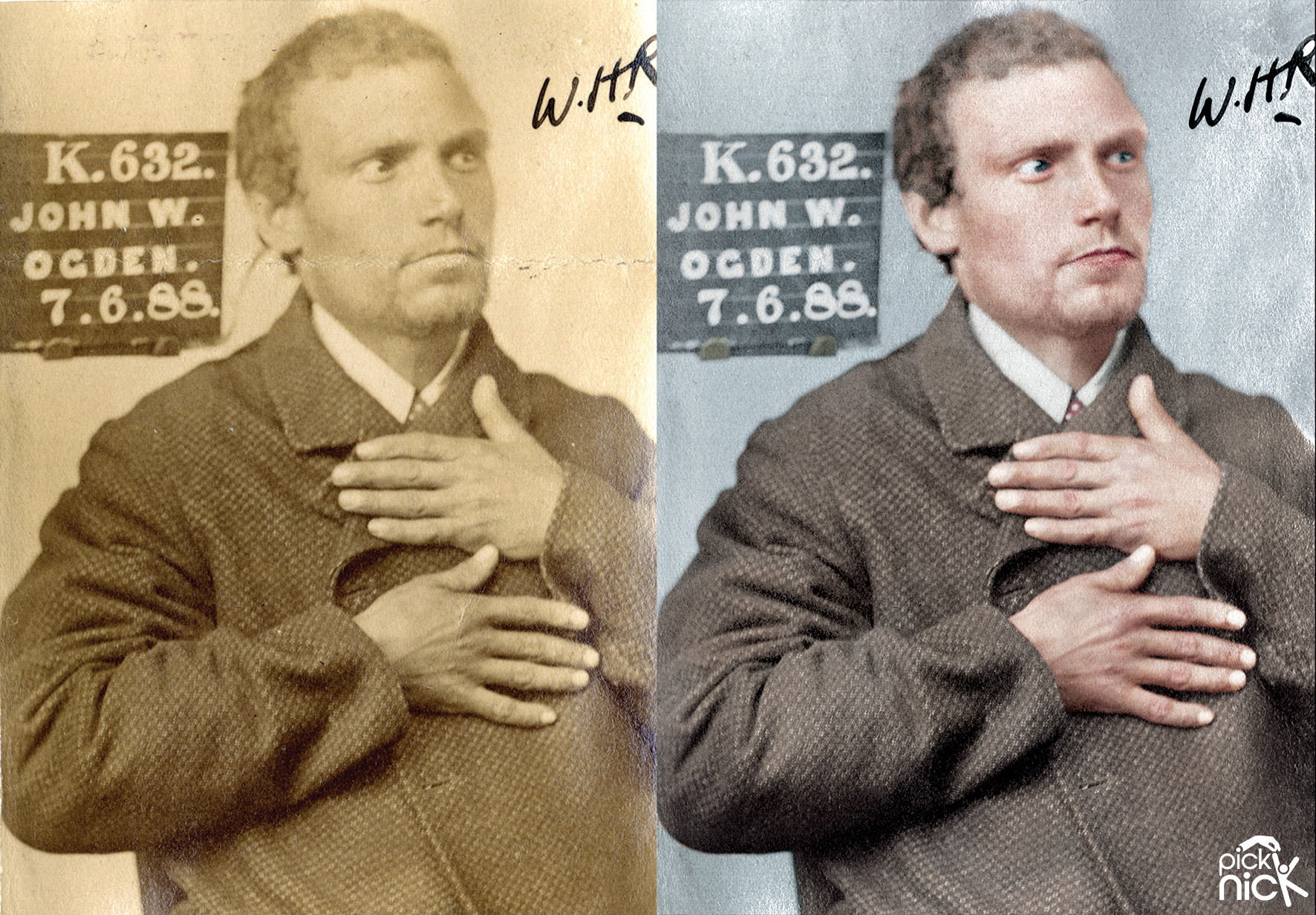 John Wm. Ogden - Colourised prisoner photos showing before and after