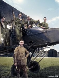 Colourised photo for RAF 100. 1916 - Groundcrew st Marham with Fe2b, Royal Flying Corps. RAF WWI Photo