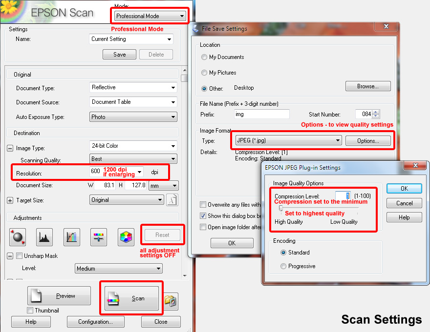 Best scan settings for photo scanning