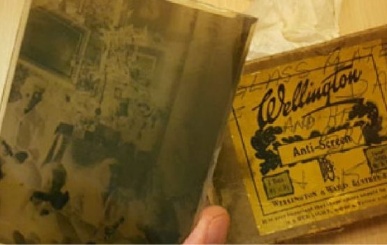 box of glass plate negatives for scanning