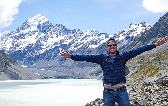 Travelling in New Zealand. Mount Cook in the background