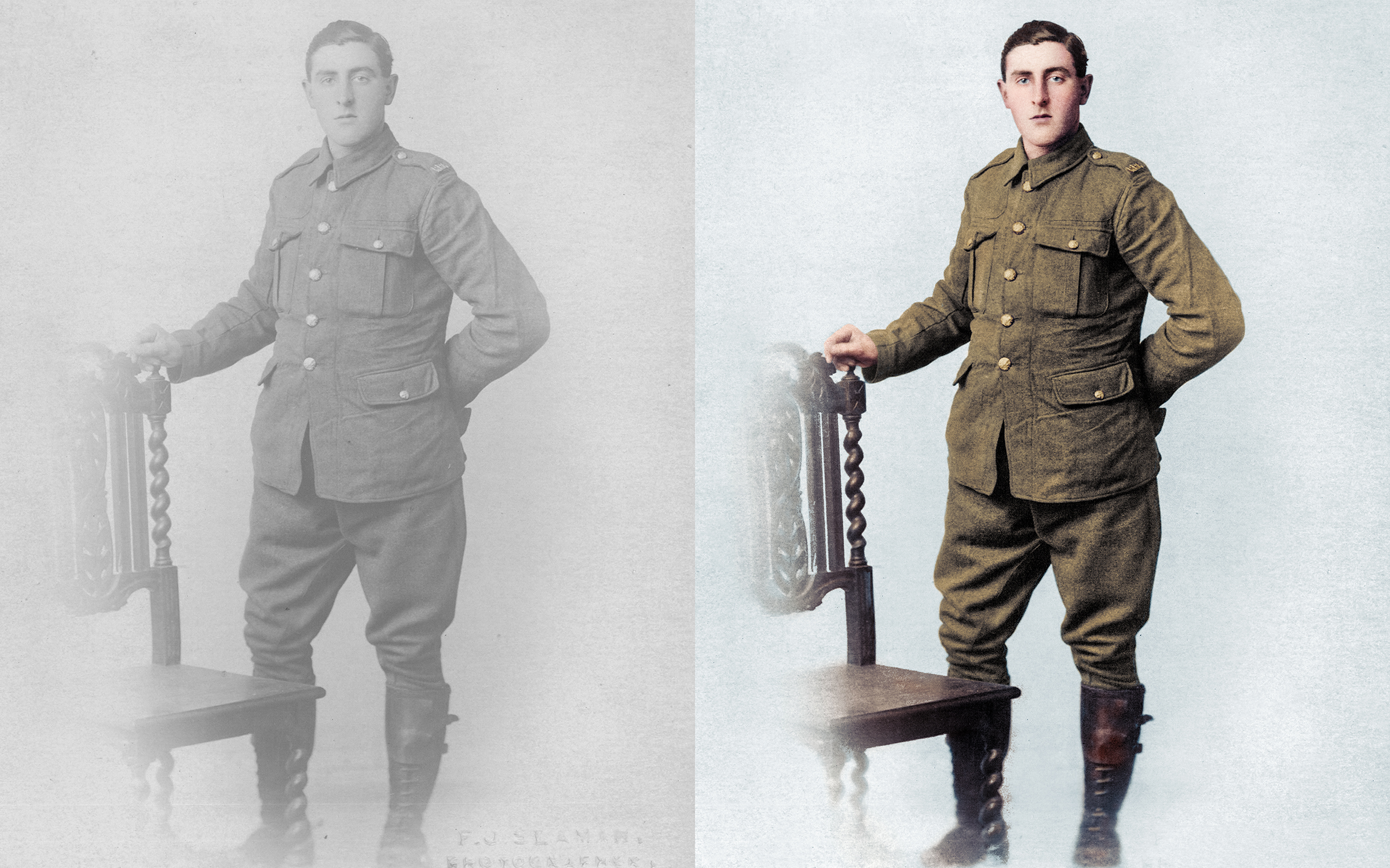 Henry (Harry) Birkett Shimelds Colourised photo before after