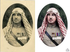 Colourised old photo of Major Robert Smith, c1924, in his British Trans Jordan Frontier Force (TJFF) uniform