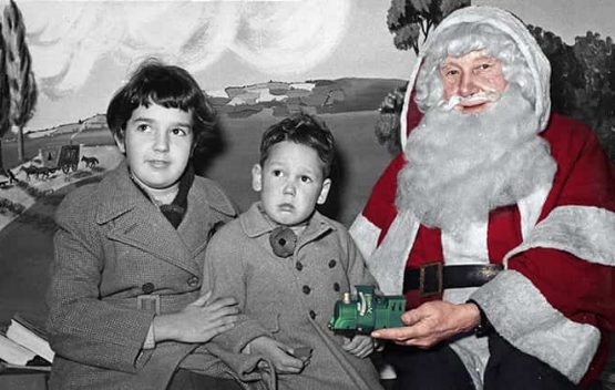 family photo with Santa Claus part coloured
