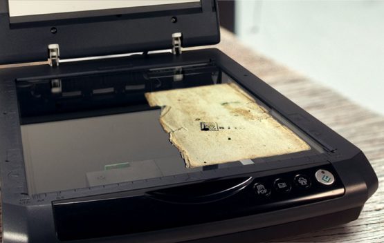 old photo on a scanner for a photo montage